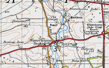 Old map of Winterbourne Stoke Group (Tumuli) in 1940