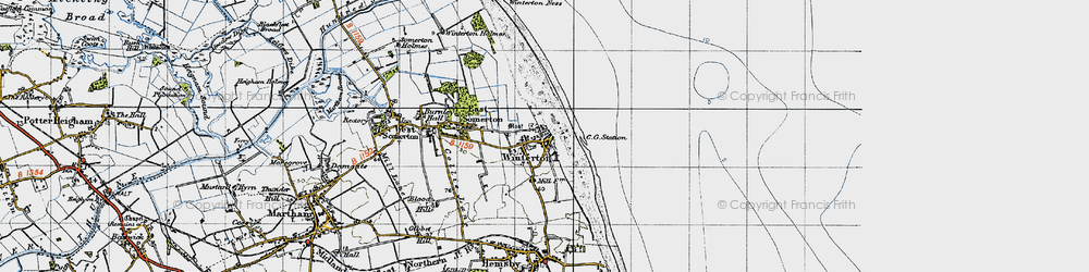 Old map of Winterton-on-Sea in 1945