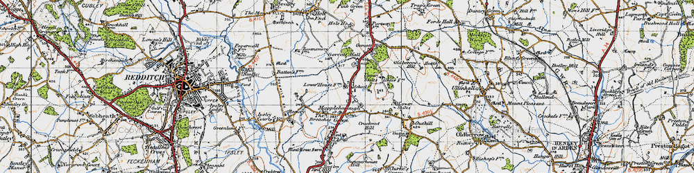 Old map of Winyates Green in 1947