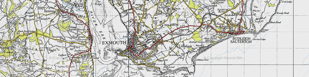 Old map of Withycombe Raleigh in 1946