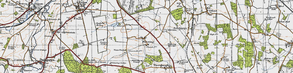 Old map of Wittering in 1946