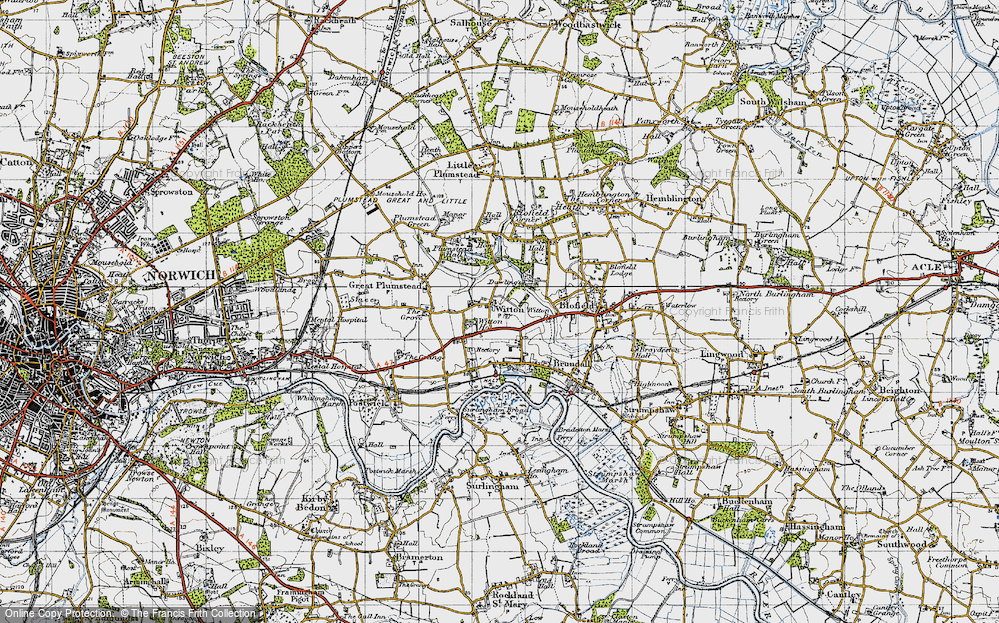Old Map of Historic Map covering Witton Ho in 1945