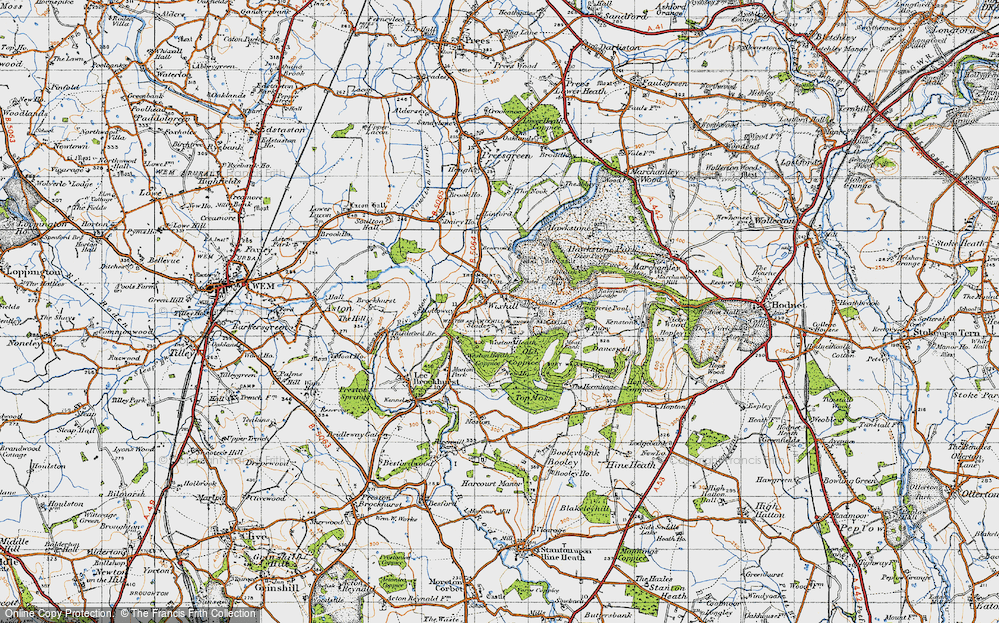 Old Map of Historic Map covering Weston Heath Coppice in 1947