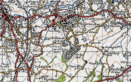 Old map of Wollescote in 1947