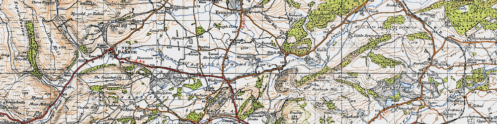 Old map of Womaston in 1947