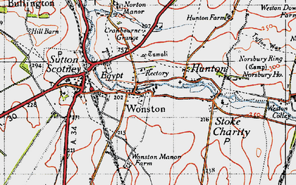 Old map of Wonston in 1945