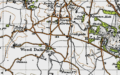 Old map of Wood Dalling in 1945