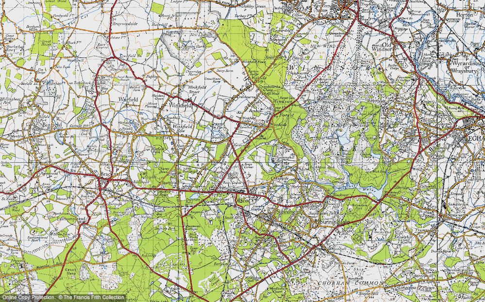 Old Map of Historic Map covering Ascot Heath in 1940