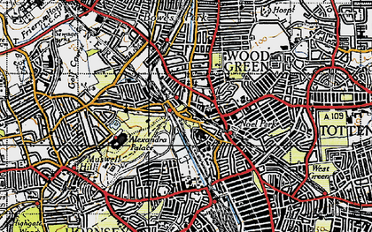 Old map of Wood Green in 1945