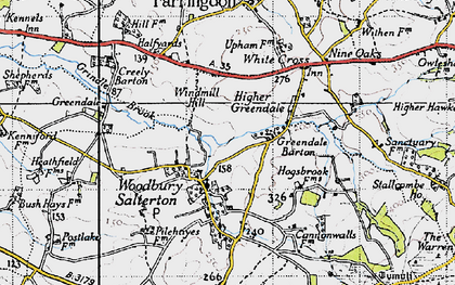 Old map of Woodbury Salterton in 1946