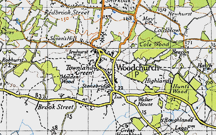 Old map of Woodchurch in 1940