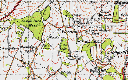 Old map of Woodcott in 1945