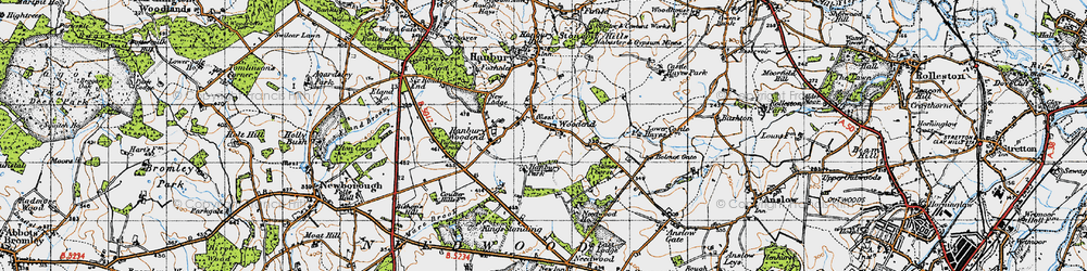 Old map of Woodend in 1946