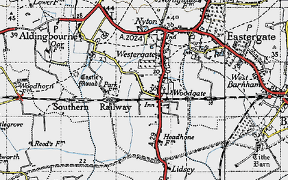 Old map of Woodgate in 1945