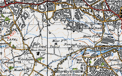 Old map of Woodgate Valley in 1947