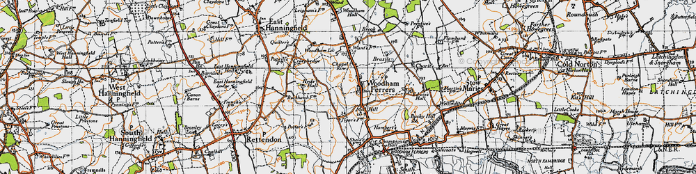Old map of Woodham Ferrers in 1945
