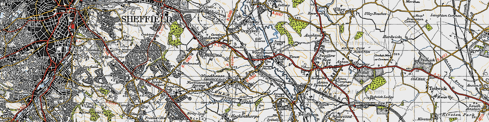 Old map of Woodhouse Mill in 1947
