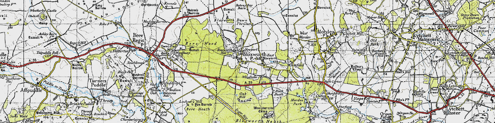 Old map of Woodlake in 1945
