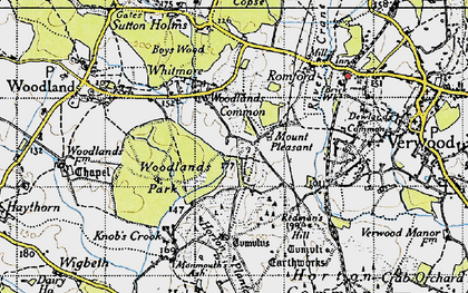 Old map of Woodlands Common in 1940