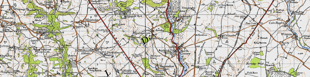 Old map of Woodmancote in 1946