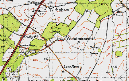 Old map of Woodmancott in 1945