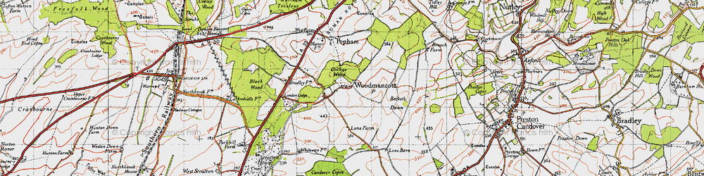 Old map of Becket's Down in 1945