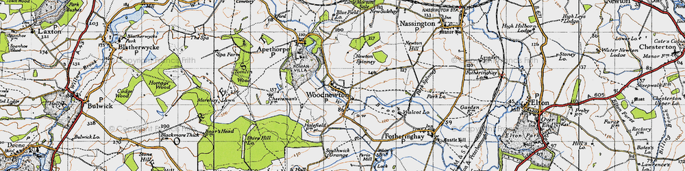Old map of Woodnewton in 1946