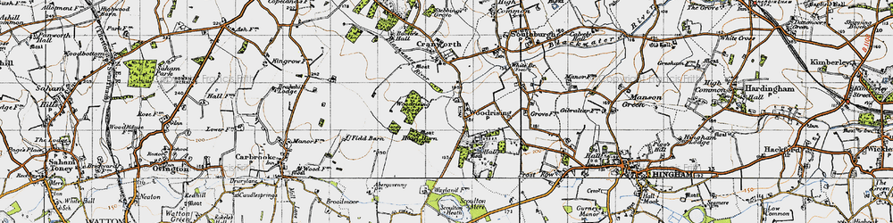 Old map of Woodrising in 1946