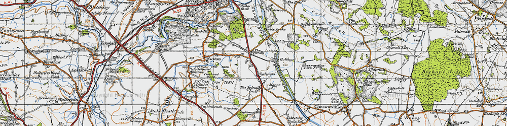 Old map of Woodseaves in 1947