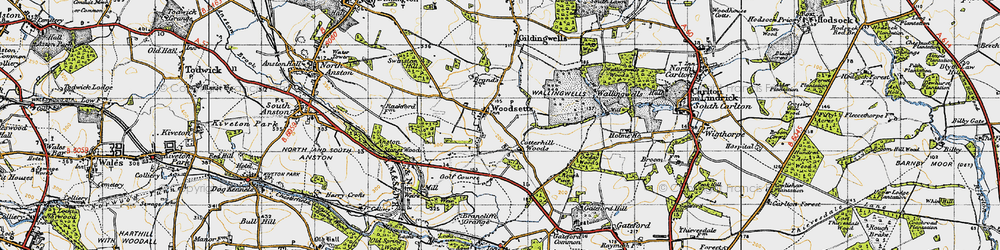 Old map of Woodsetts in 1947