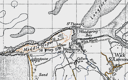 Old map of Woodspring Priory in 1946