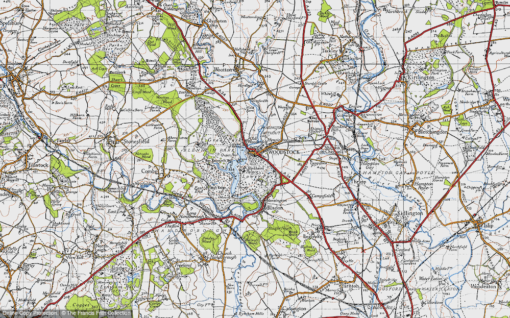 Old Map of Historic Map covering Blenheim Palace in 1946