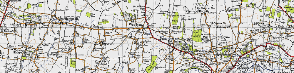 Old map of Woodton Lodge in 1946