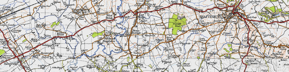Old map of Woodville in 1945
