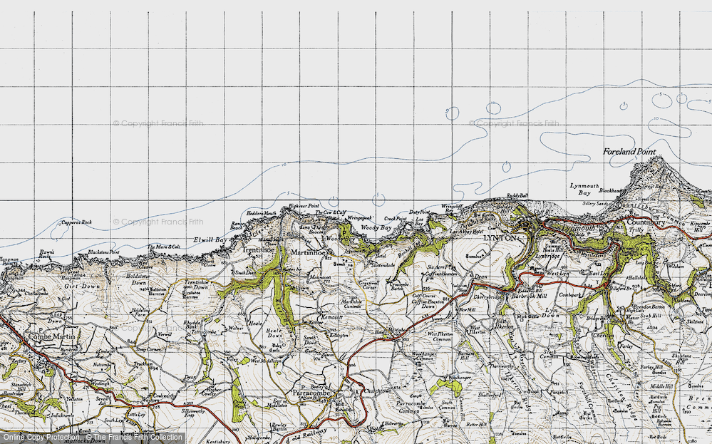 Old Map of Historic Map covering Wringapeak in 1946