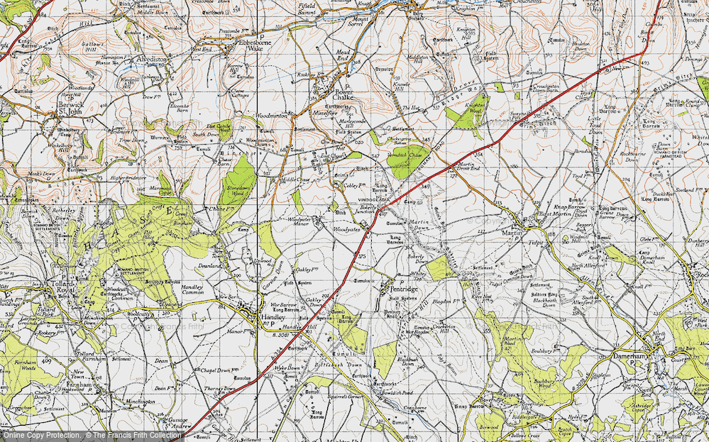 Old Map of Historic Map covering Bokerley Ditch in 1940
