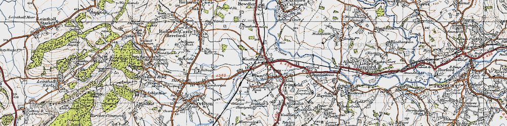 Old map of Woofferton in 1947
