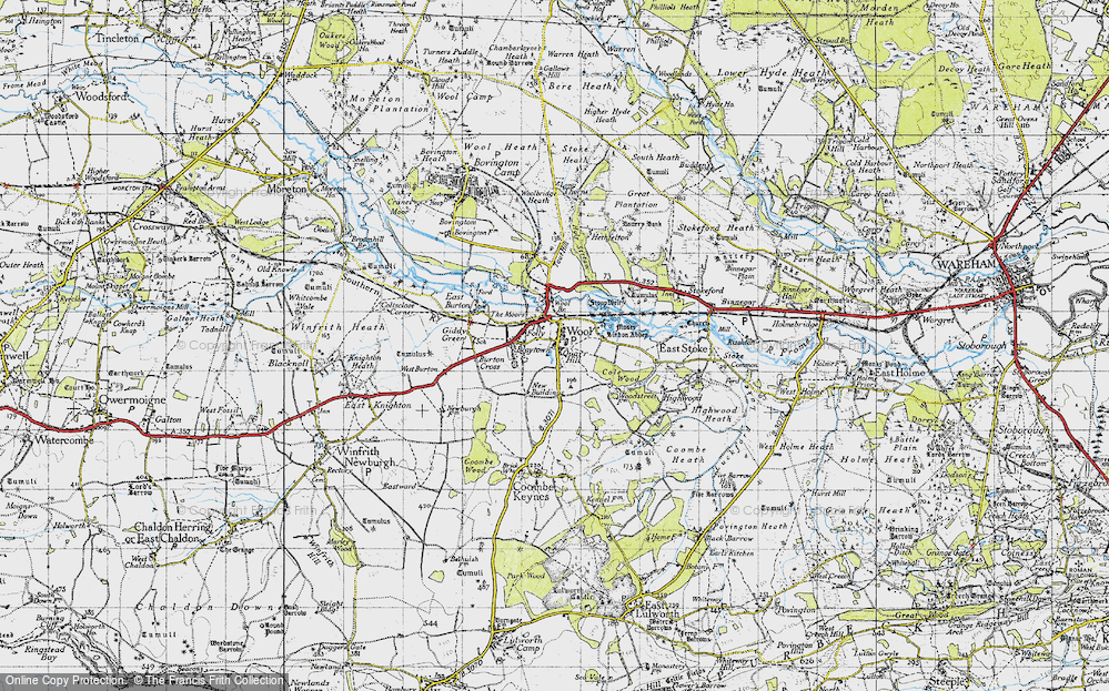 Old Map of Historic Map covering Wool Br in 1945