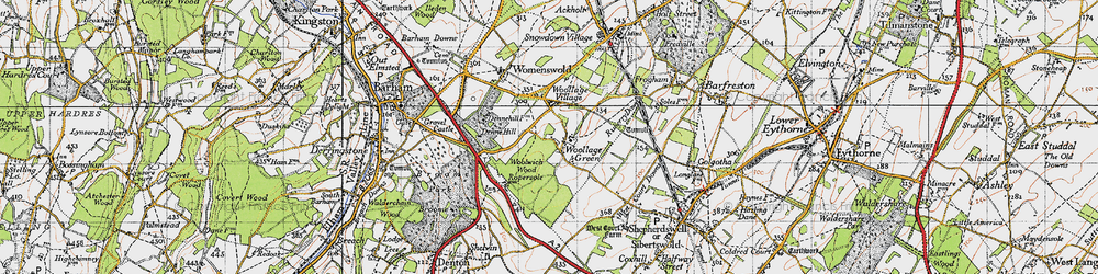 Old map of Woolage Green in 1947