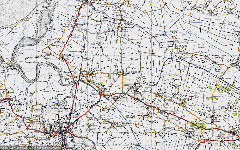Old Map of Historic Map covering Woolavington Level in 1946
