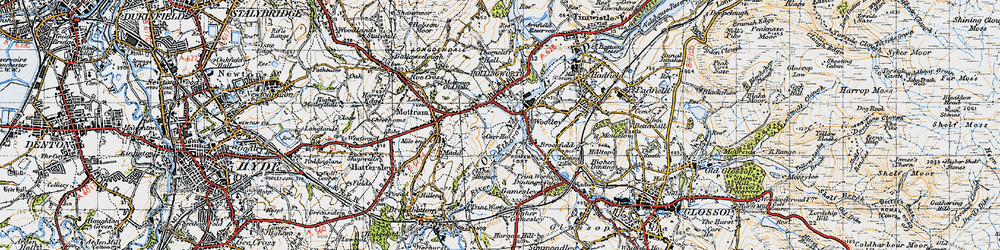 Old map of Woolley Bridge in 1947