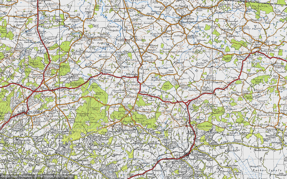 Old Map of Historic Map covering Woodlands in 1940