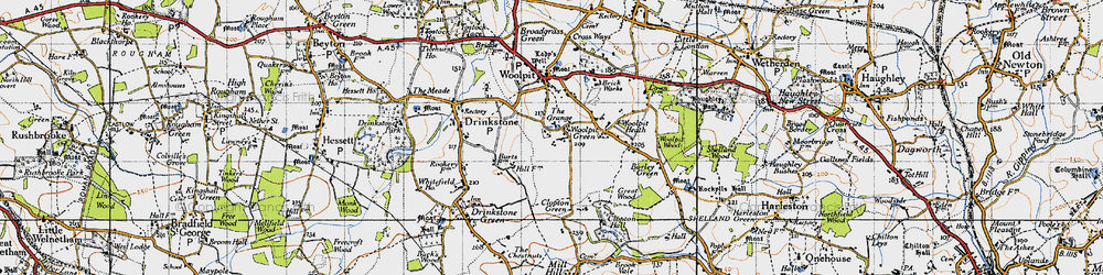 Old map of Woolpit Green in 1946