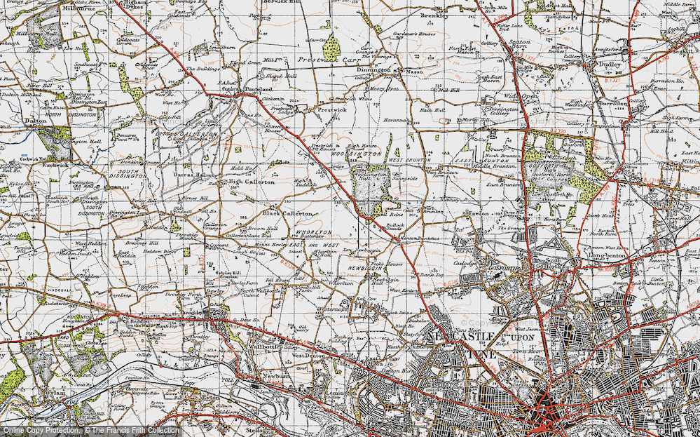 Old Map of Historic Map covering Bullock Steads in 1947