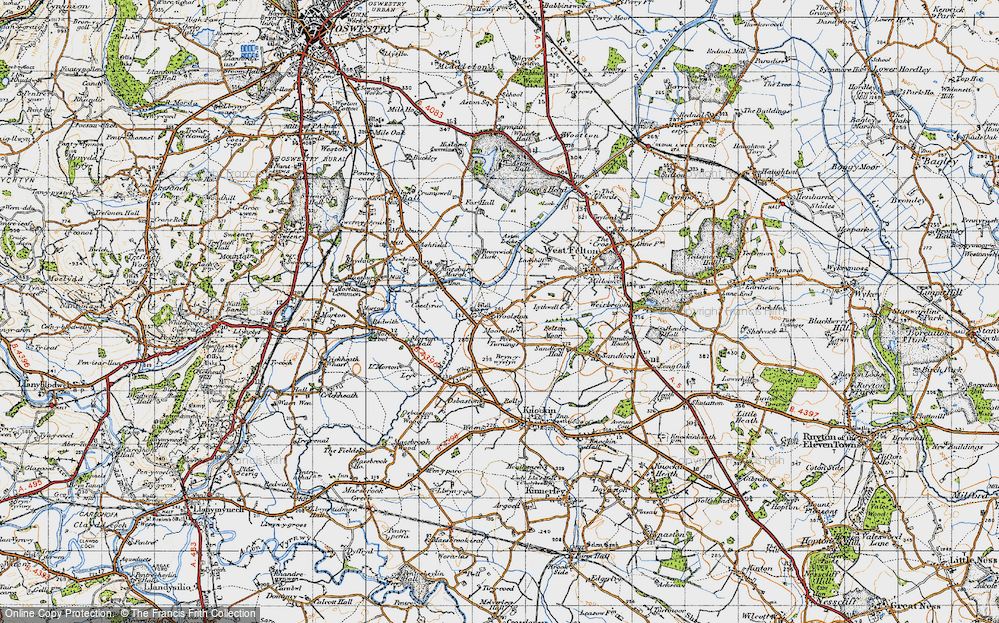 Old Map of Historic Map covering Bryn-y-wystyn in 1947