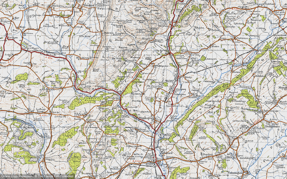 Old Map of Historic Map covering Brokenstones in 1947