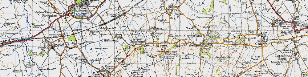 Old map of Woolstone in 1947