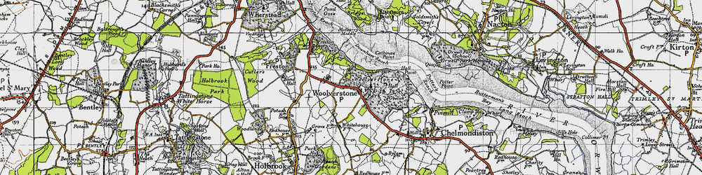 Old map of Woolverstone in 1946