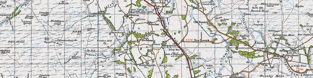 Old map of Wooperton in 1947