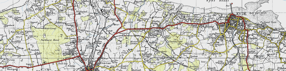 Old map of Wootton Common in 1945